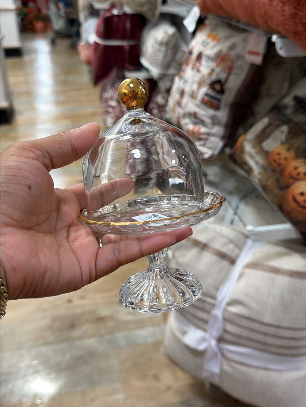 Glass Mini Dome Cake Stand with Gold Accent - Clear